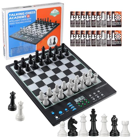 Talking Chess Academy II Tablero electrónico de ajedrez, computadora de ajedrez inteligente con aprendizaje de voz AI para niños y ELO 2200+ para mejorar jugadores, juego de ajedrez magnético de