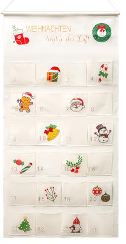 TEUYOE Calendario de Adviento para rellenar de tela, calendario de pared de Adviento con 24 bolsillos para regalos de Navidad, tarjetas de Navidad, dulces, cartas, juguetes (100 x 50 cm)