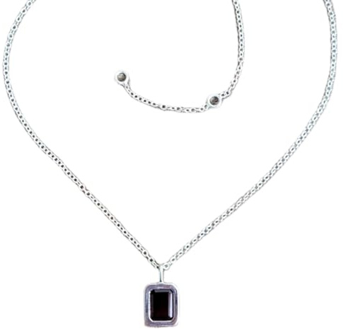 LKBEADS Pendentif rectangulaire à facettes en grenat naturel rouge 6 x 8 mm, collier rectangulaire en argent sterling 925 avec chaîne de 45 cm, énergie, passion, protection, chakra racine, cadeau |