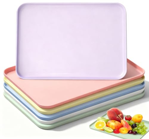 6 Pcs Plastic Serving Tray, Reusable Small Trays Colorful Kitchen Dishes Rectangular Plastic Serving Tray for Food Serving Tea Coffee