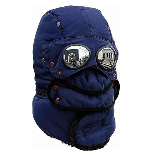 Cappello termico invernale con occhiali, cappello da pilota invernale, cappello da pilota invernale, cappello da sci antivento 2026 nuovo, Blu, Taglia unica