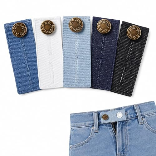 Talinco 5 Pack Adjustable Elastic Jeans Waist Extenders, 5 Colours