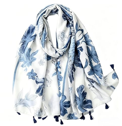 PORUPAEL Women Scarf Floral Soft with Tassels, Long Large Oversized Shawls Wraps Lightweight Ladies Scarves, Multi-Way Fashion Accessory for Spring Summer Fall Winter 70.5x35 in