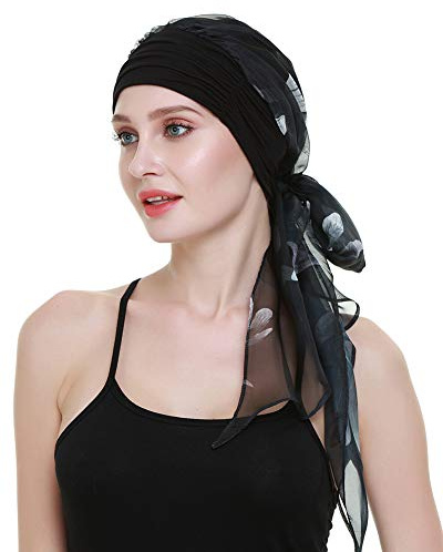 FocusCare la Chimio Casquettes pour Femmes Poids Cancer écharpe féminin Couvre - Chef pour Les Cheveux Longs des Filles,Fleurs blanches,Taille unique