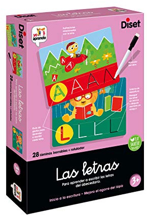 Diset - Las Letras, Juego educativo para aprender las letras y el abecedario, a partir de 3 años, incluye 27 láminas borrables.