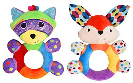 HAHA Baby Teething Rattle Toys, Infant Girl Boy Learning Toy Newborn Soft Handbell Grab Shaker Crinkle Squeaky Sensory Travel Accessories for 0 3 6 9 12 Months Old