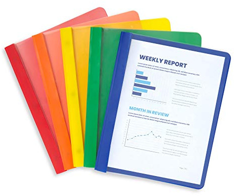Blue Summit Supplies Assorted Color Plastic Report Covers with Prongs, 3 Prong Clear Front Report Cover for Presentation, Document, Red, Orange, Yellow, Green, Blue, 25 Pack