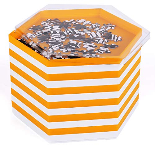 Becko stapelbare Puzzle Sortiertabletts/Sortierschalen/Puzzle sortierer mit Deckel, Puzzle Zubehör für Puzzles bis zu 2000 Stück, 12 sechseckige tabletts/Schalen in Weiß und Orange