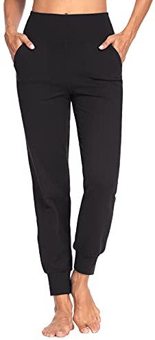 MOVE BEYOND Butterweiche Jogginghose Damen Yogahose Hoher Bund Sporthose Lang Trainingshose mit 4 Taschen, Schwarz, M