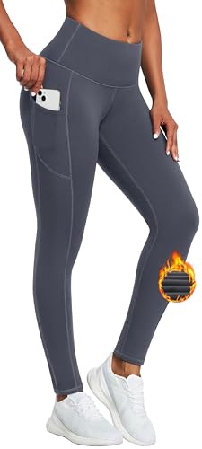 IUGA Fleece Lined Leggings for Women High Waisted Thermal Leggings with Pockets Yoga Pants for Workout Grey