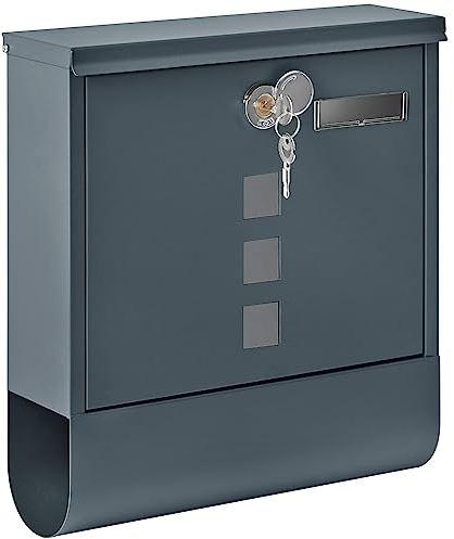 Wandbriefkasten Modern Mailbox Abschließbar Briefkasten aus verzinktem Stahl mit Kupferschloss Zeitungsrolle für Außenwand Anthrazit Grau