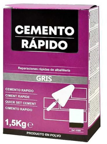 Tradineur - Cemento rápido en polvo, reparaciones generales de albañilería, suelos, muros, uso interior y exterior, fabricado en España (Gris - 1,5 kg)