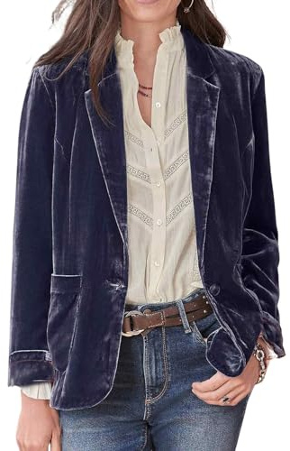 CHARTOU Giacca Casual in Velluto con 1 Bottone da Donna, Cardigan in Velluto, Blazer da Ufficio, Lavoro, Giacca Corta con Tasca, Colore: Viola e Grigio., X-Large