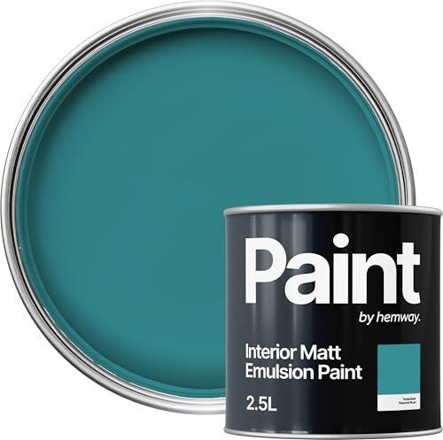 Hemway Peacock Blue Paint 2.5 L, Indoor Matt Finish, One Coat, Wall Paint, Acrylic & Water-Based Emulsion, Quick Dry & High Coverage for the Kitchen, Bathroom & Bedroom Walls & Ceiling