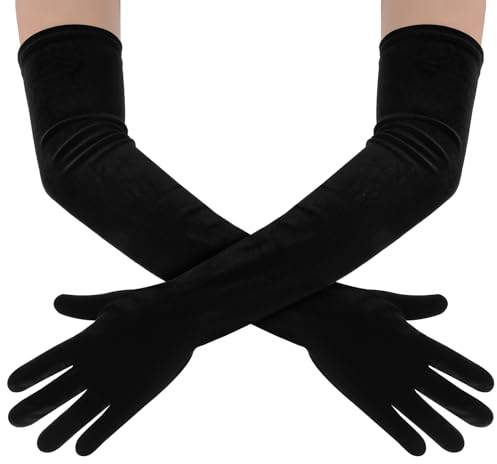 Lusofie Handschuhe Lang Schwarz Samt Damen Samthandschuhe Schwarze Handschuhe Kostüm der 1920er Jahre Opernhandschuhe für Damen Schwarze Brauthandschuhe Hochzeitshandschuhe