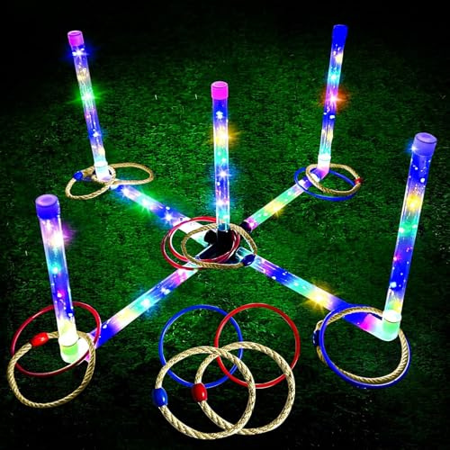 Outdoor Ring Toss Game, Upgraded 15-Inch Backyard and Lawn Games for Adults & Kids, Backyard Camping Sports Activities, Best Party Gifts for Ages 4-12+ Years Old, LED Ring Toss with Carry Case