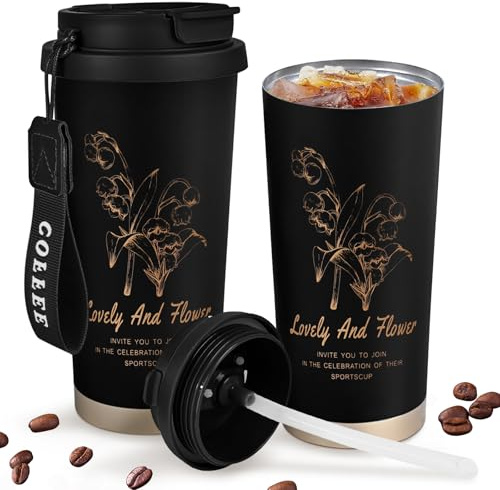 500 ml rostfritt stål dubbel drickmun dubbelskikt vakuumisolerad kaffekopp; kaffe resemugg; spillsäker kaffekopp, bil resemugg, med handtag