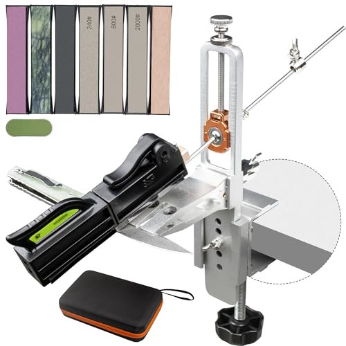 CWOVRS Messerschärfsystem mit Präzisions winkel 15–30°, Messerschärfer Profi kommt mit einem Sockel für den Innen Außenbereich und enthält 3 Diamantsteine 3 Natursteine für die Küche Camping