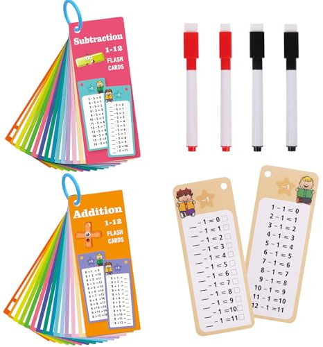 NiCola Times Tables Flash Cards for Kids, 2Pcs Maths Flash Cards Multiplication Number 0-12, Double-Sided Maths Practice Cards Learing Waterproof (Addition And Subtraction)