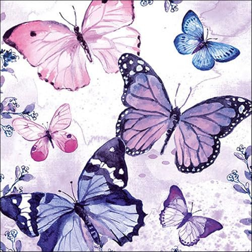 Lot de 20 serviettes en papier Ambiente - Papillons flottants - Décoration de table avec motif également pour fête ou découpage - 33 x 33 cm