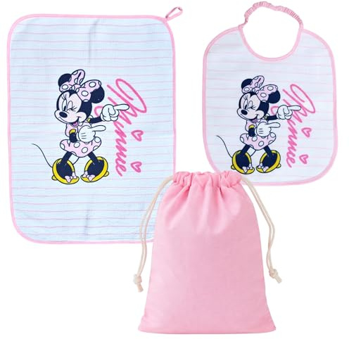 Ellepi set asilo Disney Minnie 3 pezzi bavaglino tovaglietta sacca (wx6130 rosa)