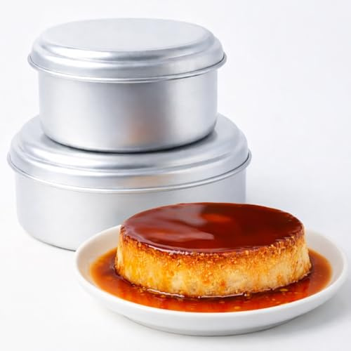 Quesillera Venezolana con tapa - Paquete de 2 flanera para Baño María, molde tradicional de aluminio para flan con tapa para quesillo, tarta de queso, flan de caramelo y pudín - Dos tamaños
