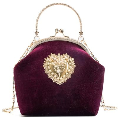 CRFASIBE Pochette de Soirée Femme en Velours,Kiss Lock,avec Chaîne Amovible