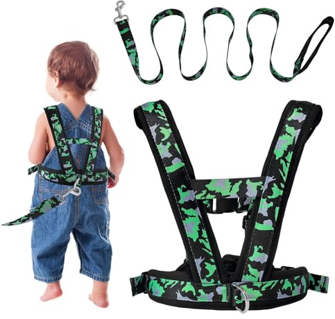 UIQVQIU Child Safety Walking Harness & Reins, Adjustable Harness with Leash for Children Playing, Parent-Child Activities, Girls, Boys, Outdoor Sports Running (Green - L - Aged 6-9)