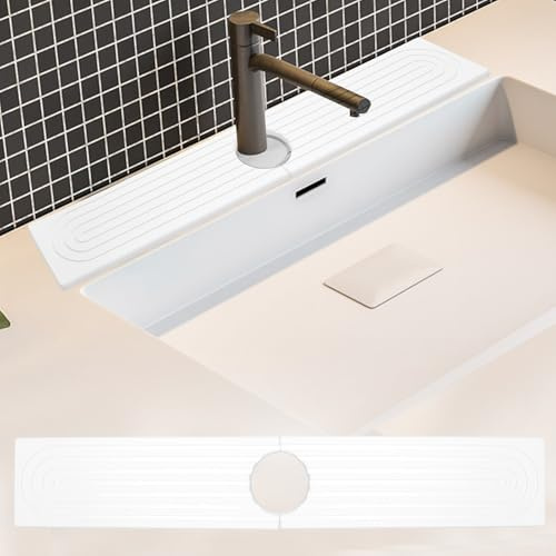 TNSLAND Diskbänk vattenkran stänkskydd, vattenkran, stenmatta vattenkranskydd & droppmatta vattenkran matta diskho matta för kök och badrum inklusive sandpapper vit 60 x 10 cm