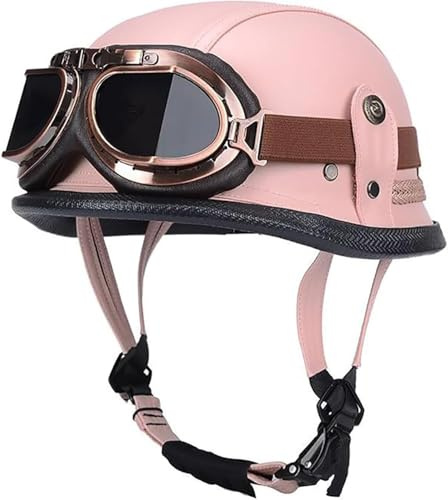 Caimcie Casco a Mezza Calotta, Casco Jet, retrò, Casco da Moto Vintage, Casco da Scooter, Casco Aperto, Certificato ECE/DOT, con Occhiali, Mezzo Casco per Uomo e Donna I,L=57-60cm