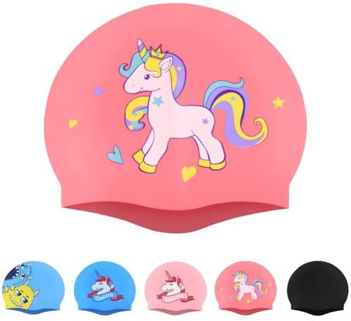 AYESY Bonnet de Bain pour Enfants, en Silicone Bonnet de Natation pour Enfant Imperméable et Antidérapant Le Bonnet de Bain Adapté Aux Enfants de 4 à 12 Ans