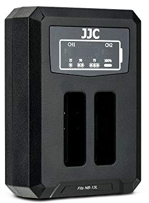 JJC USB Dual Ladegerät Akkulader für Canon PowerShot G1X Mark III, G5X, G5 X Mark II, G7X, G7 X Mark II, G7 X Mark III, G9X, G9X Mark II, SX740 HS, SX730 HS, SX720 HS, SX620 HS für Canon NB-13L