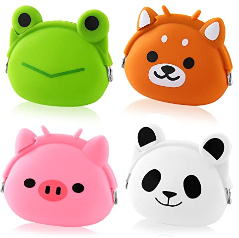 4 Carteras de Monedas de Animales de Dibujos Animados para Niños | Lindo Monedero de Silicona Impermeable Bolsa de Auriculares Novedad Juguetes Regalos para Niños, Colorido, Talla única