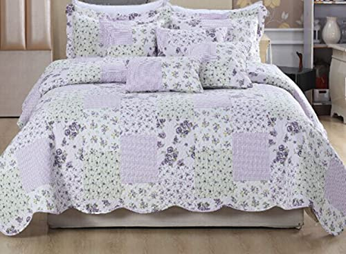 PRIME LINENS Luxury Quilted Patchwork Bedspread Bed Throw 3 Piece Bedding Set Includes Comforter & 2 Pillow Shams Floral Design Coverlet Embroidered (Province, Single)