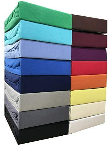 Leonado Vicenti Spannbettlaken 100 Baumwolle Jersey Spannbetttuch Bettlaken Farben Größen wählbar ÖKO TEX Standard 100, 90 x 200 - 100 x 200 cm, Dunkelblau