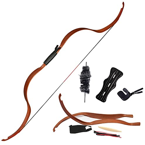 Takedown Recurve Bogen Handgefertigter Traditioneller Bogen 25lbs Langbogen Kit Jagd Recurve Bogen aus Holz für Jugendliche Anfänger und Erwachsene (Braun)