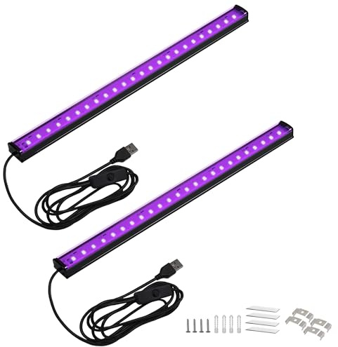 UV LED Black Light Bar, 10W USB 5ft Cable UV Light, 1ft Blacklight Bar for Body Painting Blacklights Tapestry Poster Glow Party Black Lights Strip for Cabinet, 2 Pack