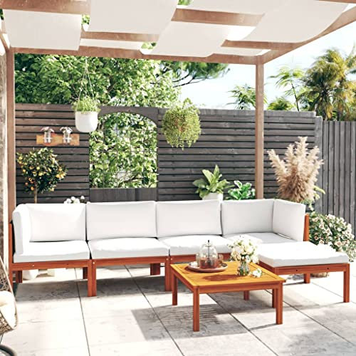AUVYI Juego de 6 muebles de jardín con cojines de madera maciza de acacia, 63 x 63 x 30 cm, cojines de respaldo, sofá, balcón, sillón, sillón, exterior, sofá, bar, comedor, grupo de bancos de esquina