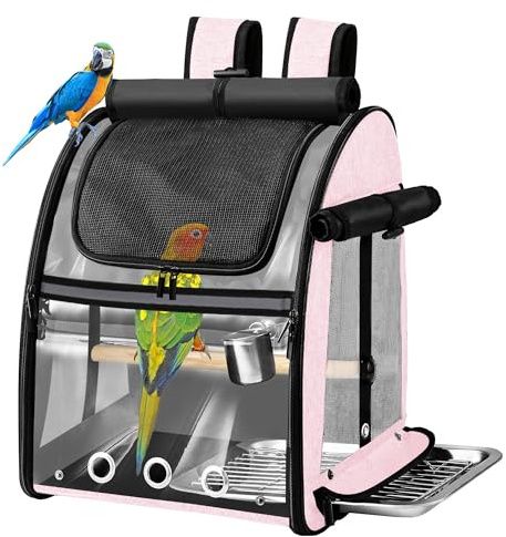 SUERTREE Trasportino pappagalli, Borsa per uccelli con rete in acciaio inossidabile indistruttibile, zaino facile da pulire per pappagallo, borsa da viaggio portatile per uccelli