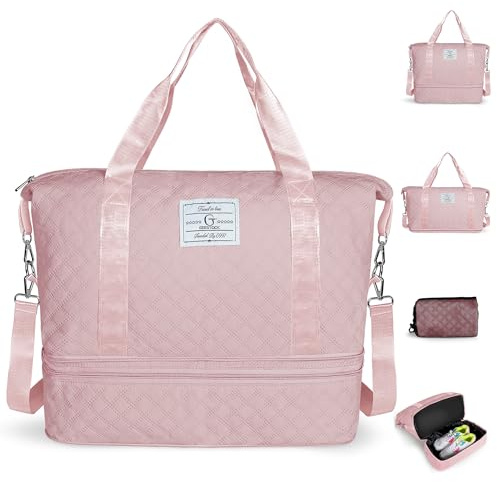 Geestock Sac de voyage pour femme, sac de sport, sac de week-end, sac à main, sac de clinique, sac de maternité, sac de maternité, sac de voyage pour avion, gym, voyage, Rose, 42 cm x 22 cm x 39 cm