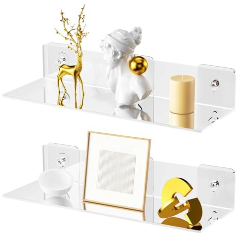 Ravytha 2 Pezzi Mensole da Muro Bagno, Mensola Bagno Senza Foratura, Scaffale, Libreria da Parete Sospesa, Scaffale da Parete, Mensolina da Muro Piccola Acrilico, Per Camera da Letto