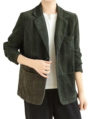Cord Blazer for Women Corduroy Blazer Coat, Winter Long Sleeve Button Down Boyfriend Blazer Jacket Shirt Jacket Long Sleeve Cardigan with Buttons Casual Knitted Jacket Outfits Suit Jacket, Black-green