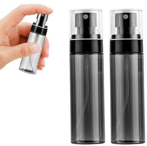 KAHZOR 2 pezzi Mini Flaconi, 80 ml Nebulizzatore Acqua, Spruzzino Capelli, Bottiglie da Viaggio Plastica, Contenitore Vuoto per Pulizia Oli Cosmetici, con 5 imbuti (13,7 x 3,5 cm) (Trasparente Nero)