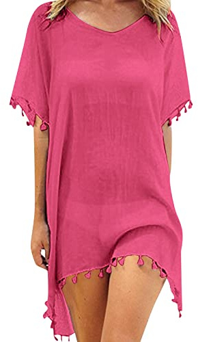 Women Summer T-Shirt, Loose Chiffon Fringe Beach Tops for Women Kaftan Style Swimwear and Bikinis