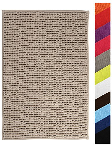MSV Badteppich Badvorleger Duschvorleger Chenille Hochflor Badematte 60x90 cm – Taupe