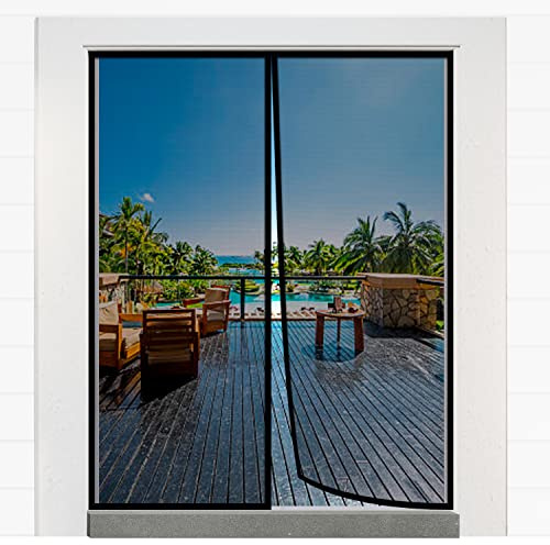 Magnetic Closure Screen Door for 62x81 French Door Sliding Door Pet and Dog Friendly, Durable Fiberglass Mesh Double Door Screen Mesh Retractable Curtain, Keep Bugs. Mosquito Out, Fly Screen