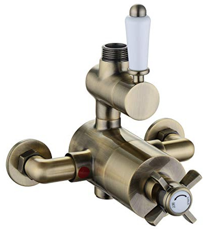ENKI, Windsor, T62, Single Outlet, Twin Thermostatic Exposed Shower Valve, Antique Brass Shower Tap Attachment for Bathroom Shower, Traditional Shower Valve Style