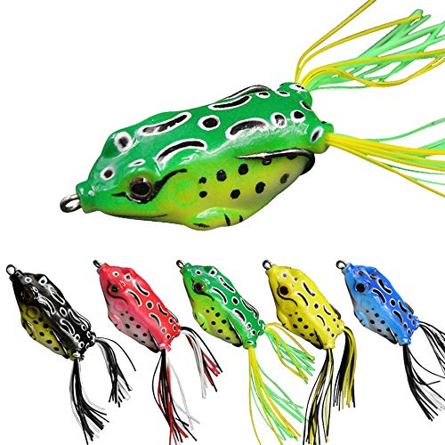 senvenelec Topwater Frosch Kurbelköder Frosch, Angelköder Weiche 3D Augen Frosch köder mit Haken, Angeln Frosch Soft Frosch - 5 Stück.