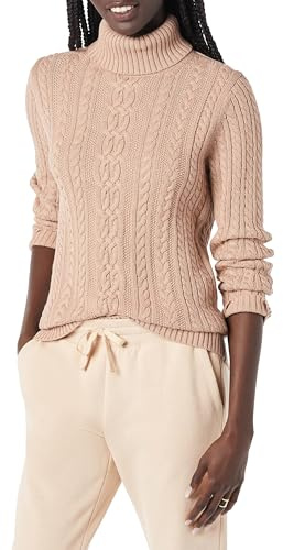 Amazon Essentials Jersey de Cuello Vuelto y Punto Cable de Tipo Pescador (Disponible en Tallas Grandes) Mujer, Gris Topo Mezcla, M