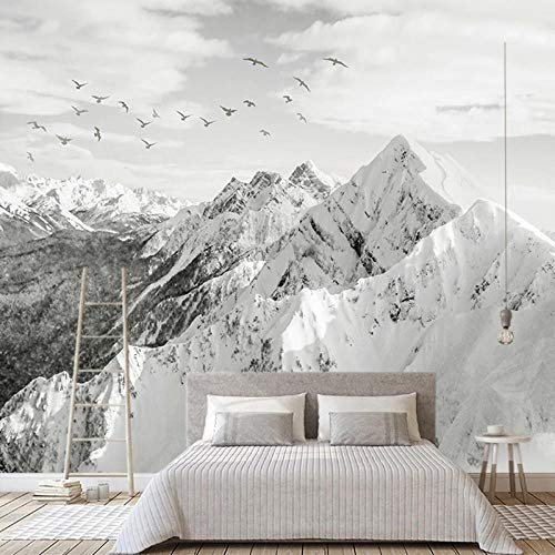 Papel tapiz mural personalizado 3D Blanco y negro Naturaleza Paisaje de montaña Fresco Sala de estar Estudio de televisión Arte clásico 200 cm (L) × 140 cm (H)